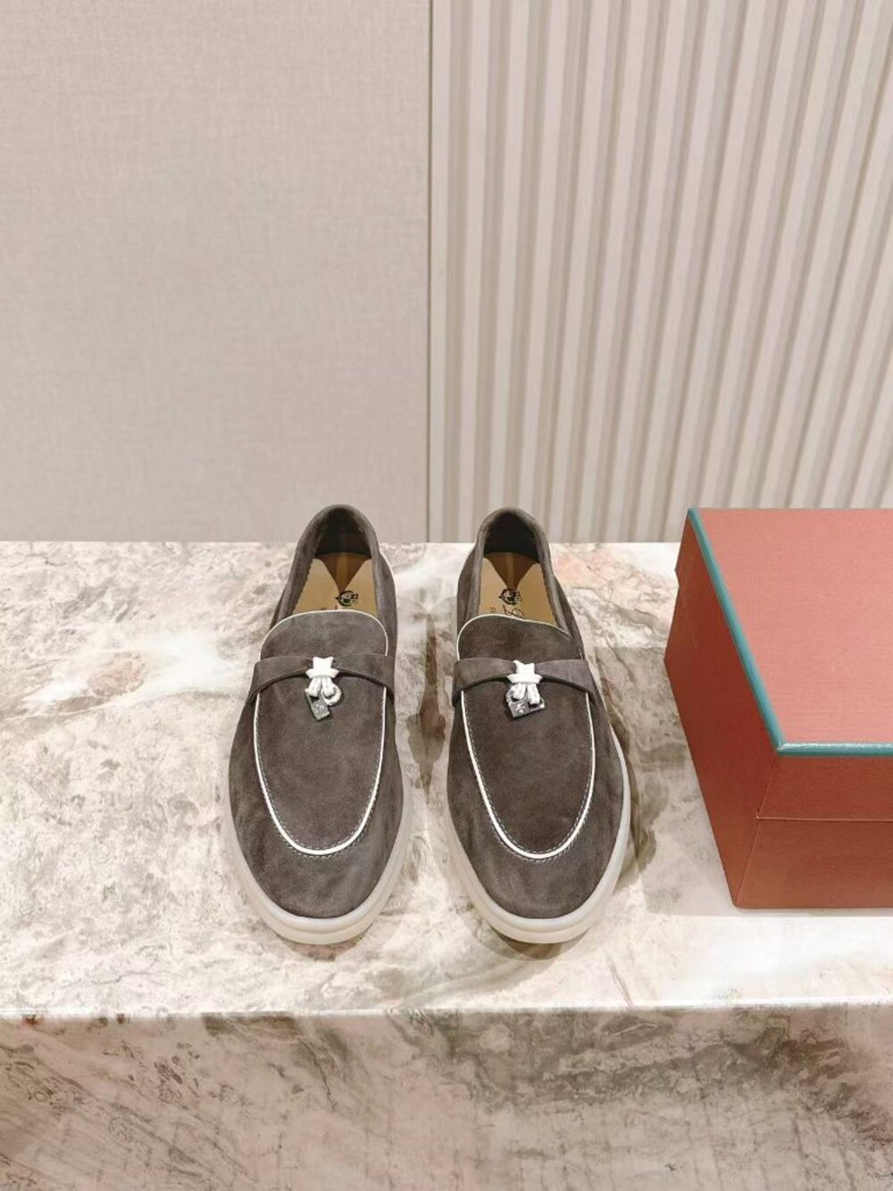 Loro Piana Dark Grey Suede Summer Charms Slip-On Loafers